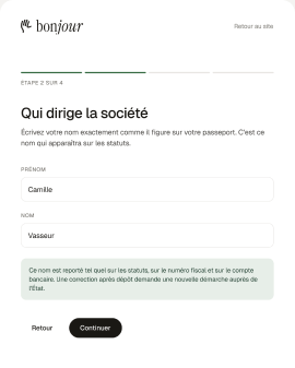 Aperçu du formulaire, étape Qui dirige la société